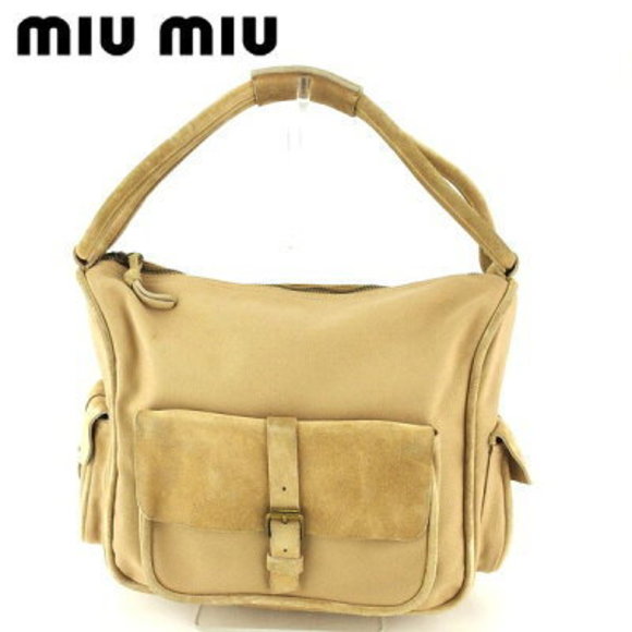 Miu Miu Shoulder Bag beige canvas suede - Picture 1 of 6